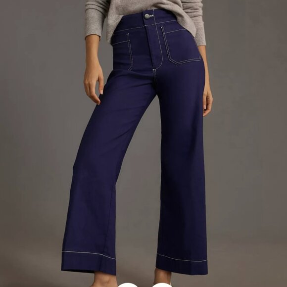 Maeve Anthropologie Black Contrast Stitching Collette Wide Leg Pants – Size 26 - Picture 5 of 6